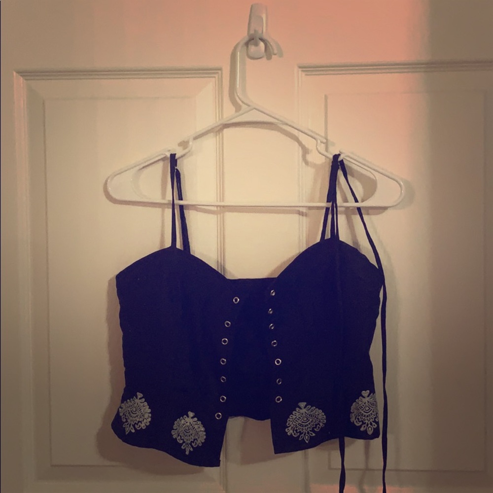 Corset top with handmade stamp design